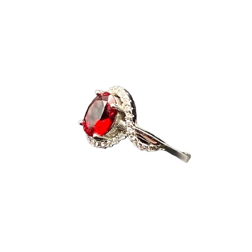 Sterling silver 925 simulated Ruby And diamond halo ring size 8 - Picture 7 of 10
